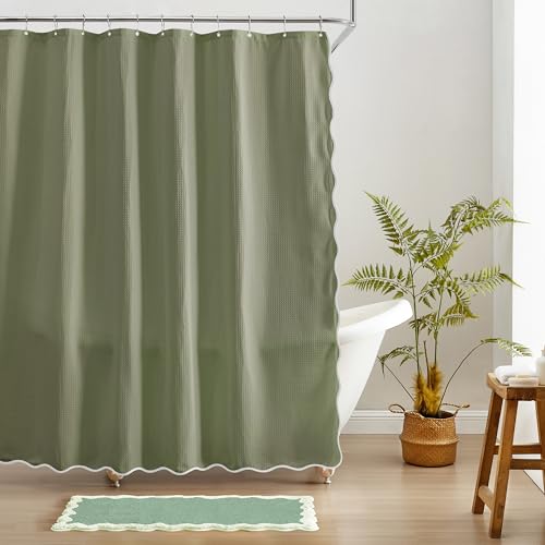 MONDAY MOOSE Bath Mat with Scalloped Wavy Ripple Design, Microfiber Absorbent Non Slip Tufted Rug for Floor, Shower or Kitchen (24x47 inch, Sage) by MONDAY MOOSE - Used condition - Image 7