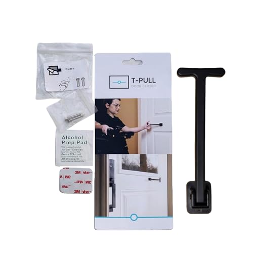 T-Pull Manual Door Closer for Wheelchair Users - Canadian Made Accessibility Aid - Swivel Design for Interior/Exterior Doors (Black ABS)