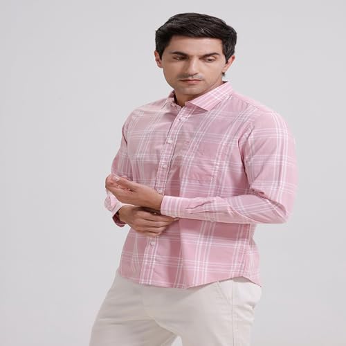 Image of BASICS 100% Cotton Checked Shirt for Men | Slim Fit | Everyday Smart Casual Wear | Full Sleeve
