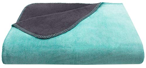 ZOLLNER Manta Grande para Cama y sofá, Turquesa-Gris, 150x200 cm
