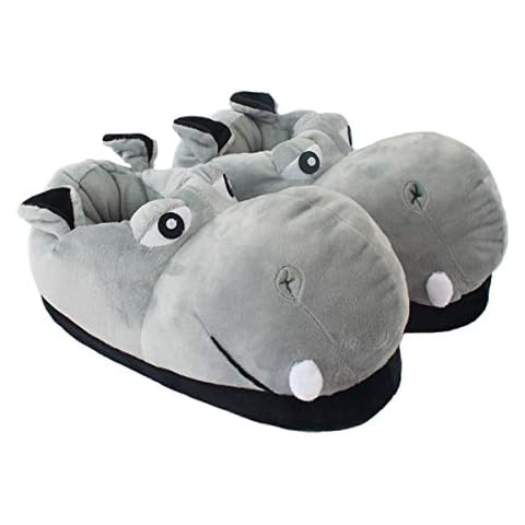 Yuchen Adult and Child Size Cotton Slippers Hippo Slippers Slippers Plush Animals (Gray, Numeric_6) Cover