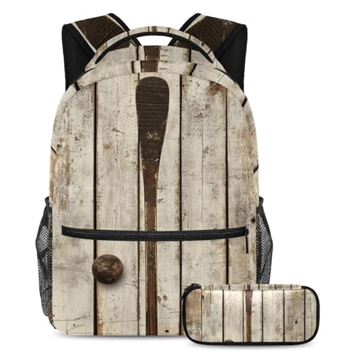 Sac à dos hockey vintage et trousse pour enfant ensemble scolaire large