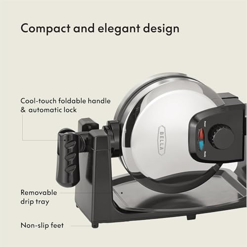 bella Classic Rotating Belgian Waffle Maker with Nonstick Plates, Removable Drip Tray, Adjustable Browning Control and Cool Touch Handles, Stainless Steel by BELLA - Image 3