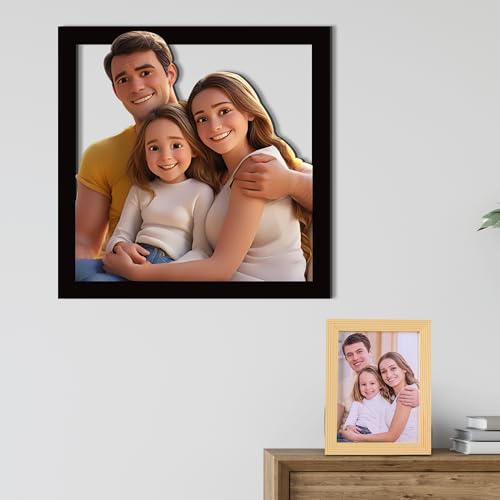 JLSKCN Letrero de Pared de Madera con Diseño de Caricatura, Foto de Familia Personalizada, Personalizada Foto en 3D Estilo Dibujos Animados Mujer Hombre Cumpleanos, Regalos Aniversario Pareja