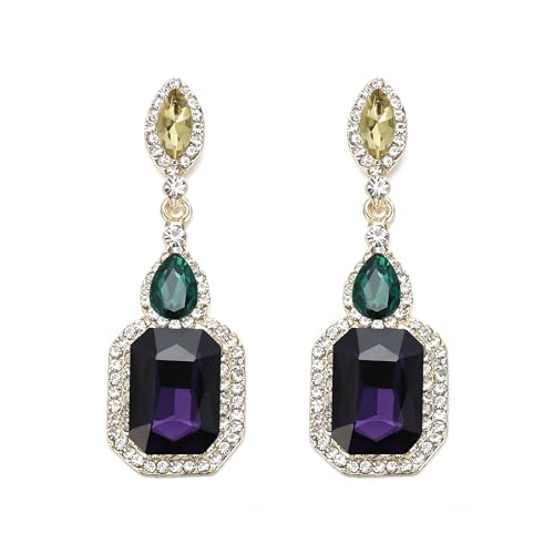 BriLove Women's Prom Wedding Emerald Cut Infinity Earrings Green Yellow