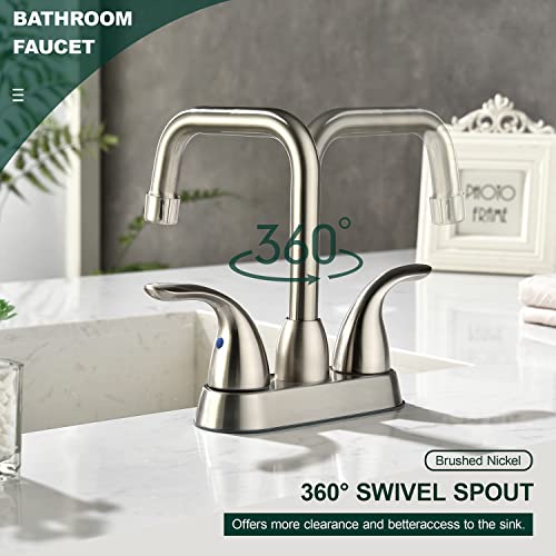 Heisok Bathroom Sink Faucet,Modern Commercial 2 Handle Bathroom Faucets For Sink 3 Hole, High-Arc 4 Inch Centerset Lavatory Faucets Bathroom Sink With Pop-Up Drain & Water Hoses,Brushed Nickel #TOP3