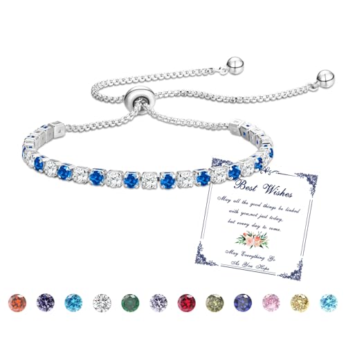 Armbanden Dames 3mm Zilveren Tennisarmband met 5A Cubic Zirconia en 12 Geboortestenen Instelbaar Cadeaus voor Dames (03-Maart)