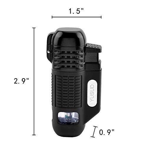 Yusud Torch Lighter, Butane Refillable Lighter with Punch Cutter, New Turbo Quadruple Jet Flame Design with Gas Tank Window, Unique Birthday Gift Idea for Man