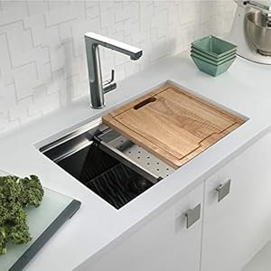 Houzer 26 inch Novus 18 Gauge Stainless Steel Undermount Dual Platform Workstation Single Bowl Kitchen Sink with Accessories- NVS-2600 Houzer 26 inch Novus 18 Gauge Stainless Steel Undermount Dual Platform Workstation Single Bowl Kitchen Sink with Accessories NVS 2600