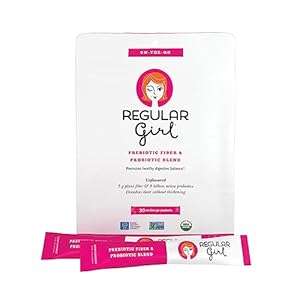 Regular Girl Organic Powder, Prebiotic Fiber Supplement and Probiotics for Women, Low FODMAP, 30 On-The-Go Packets, Unflavored, 30 Serving Packets