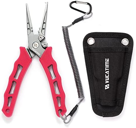 VucaTime Fishing Pliers - Stainless Steel Split Ring Pliers for Saltwater Fishing Gear with Hook Remover - Great Fishing Gift for Men.