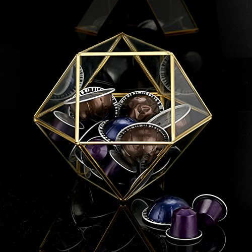 Elldoo Gold Glass Coffee Pods Holder, Large Capacity 14 Sided Glass Box For K Cups & Nespresso Capsules, Coffee Capsule Storage For Counter Coffee Bar, Kitchen, Office #TOP7