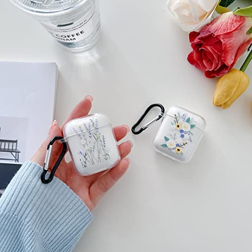 Hjwkjus Compatible With Airpods 1&2 Case For Women Girls,Elegance Lovely Floral Flower Blooms Soft Clear Tpu Case With Keychain Anti-Dust Shockproof Protective Cover For Airpods 1&2-P #TOP1