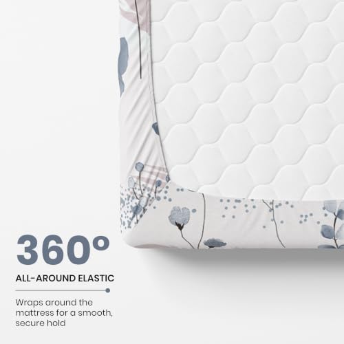 Image of LORETO - A QUALITY LINEN BRAND 210 TC 100% Pure Cotton Single Fitted Bedsheet with 1 Pillow Cover for 78 x 36 Inch Mattress, All-Around Elastic, 8 Inch Deep Pocket, Blue & Peach