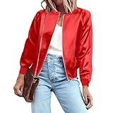 Zeagoo Halloween Jackets for Women Striped Biker Jacket Zip Up Fashion Bomber Jacket Coat Pure Red Small