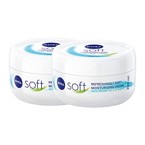NIVEA Soft Pack of 2 (2 x 200ml), A Moisturising Cream for Face, Body and Hands with Vitamin E and Jojoba Oil, Intensive Everyday Moisturiser