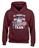 Wild Bobby All Aboard The 2024 Train Political Youth Hooded Sweatshirt, Maroon, X-Large