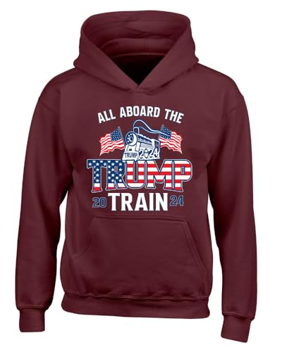 Wild Bobby All Aboard The 2024 Train Political Youth Hooded Sweatshirt, Maroon, X-Large
