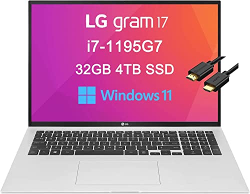 Lg Gram 17 17Z95P Ultra-Lightweight 17" Qhd+ Ips (Intel I7-1195G7, 32Gb Ram, 4Tb Pcie Ssd) Military Grade Business Laptop, 19.5Hr Battery, Backlit Kb, 2 X Thunderbolt 4, Webcam, Windows 11 Home - 2022 #TOP25