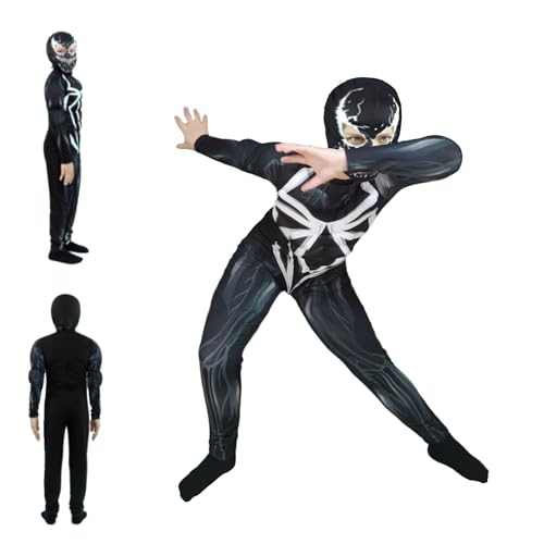 7 KOIS Halloween 24h Disfraz de Black Spider para Niño, Incluye Mono y Capucha, 4 tallas, para Halloween, Carnaval, Juego De Roles, Fiesta. (13-15 (155-165CM))