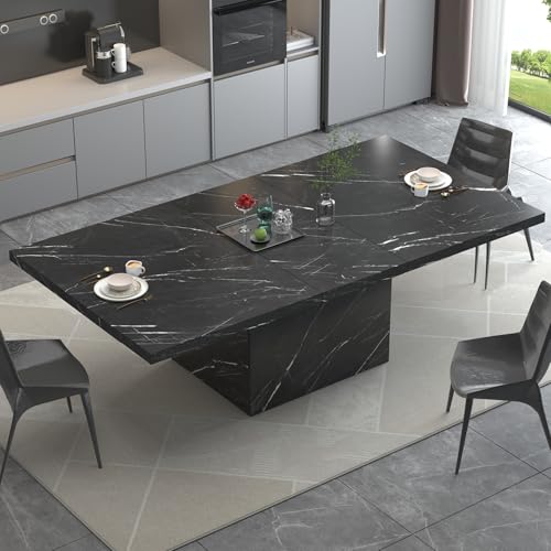 HSH 78” Black Dining Table for 6 to 8, Rectangle Large Faux Marble Dinner Table, Modern Dining...