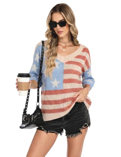 Image of Rapbin Women's Crochet V Neck Beach Cover Up 3 /4 Sleeve Hollow Out Knitted Pullover Sweater