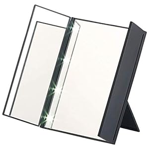 Tomicy Make-upspiegel, 3 zijden, inklapbare make-upspiegel, make-upspiegel, scheren gezichtsverzorging in de woonkamer, cosmeticastudio, sieradenwinkelhuis, zwart