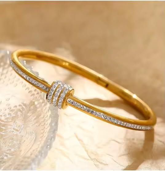 Image of MEENAZ bracelet for women Stylish Bangles for women Bangle set 2 pcs Anti Tarnish Bracelet for girls gold Kada for Women Accessories Anti Tarnish Jewellery Stainless Steel Cuff Bracelet gifts Combo