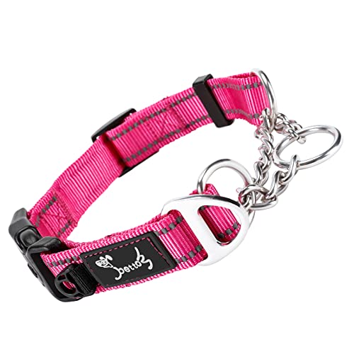 PETTOM Collare Semistrozzo Cane, Collare Cane Con Serratura di Sicurezza, Regolabile e Riflettente, Collare a Strozzo per Cani di Piccola, Media e Grande Taglia (L, Rosa)