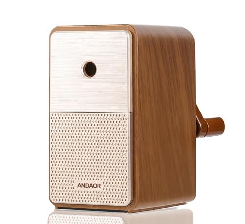 Manual Pencil Sharpener Desk Pencil Sharpener with Container 5 Grades of Thickness Adjustable and Auto-Stop Function Suitable for Kids/Students/Artists Office Use (Wood Brown.UK80)