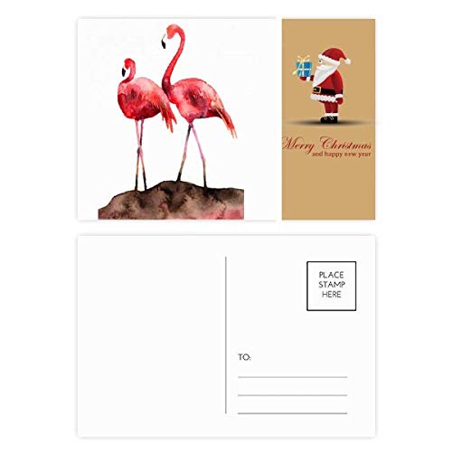 Cartes postales flamant rose et père Noël rouge lot de 20 à offrir aux proches