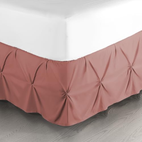 Image of Nestl Pink Clay Bed Skirt Twin Size, Pinch Pleat Twin Bed Skirt, 14 inch Inch Drop Twin Bedskirt, Hotel Quality Pink Clay Bed Skirts, Premium Microfiber Bedskirt for Twin Bed, Pink Clay Twin Bed Skirt