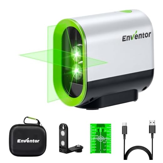 ENVENTOR Kruislijnlaser groen, 50m zelfnivellerende laserwaterpas, lijnlaser met dubbele lasermodule, horizontaal/verticaal schakelbaar, pulsfunctie, IP54, magnetische houder 360°, opladen via USB