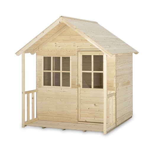 TP Toys Forest Cabin Wooden Playhouse - All Wood Floor And Roof, Perspex Window. FSC Certified European Timber - Fun Sturdy Outdoors Garden Wendy House. Outdoor Play, Wooden Verandah - Age 18 Months+