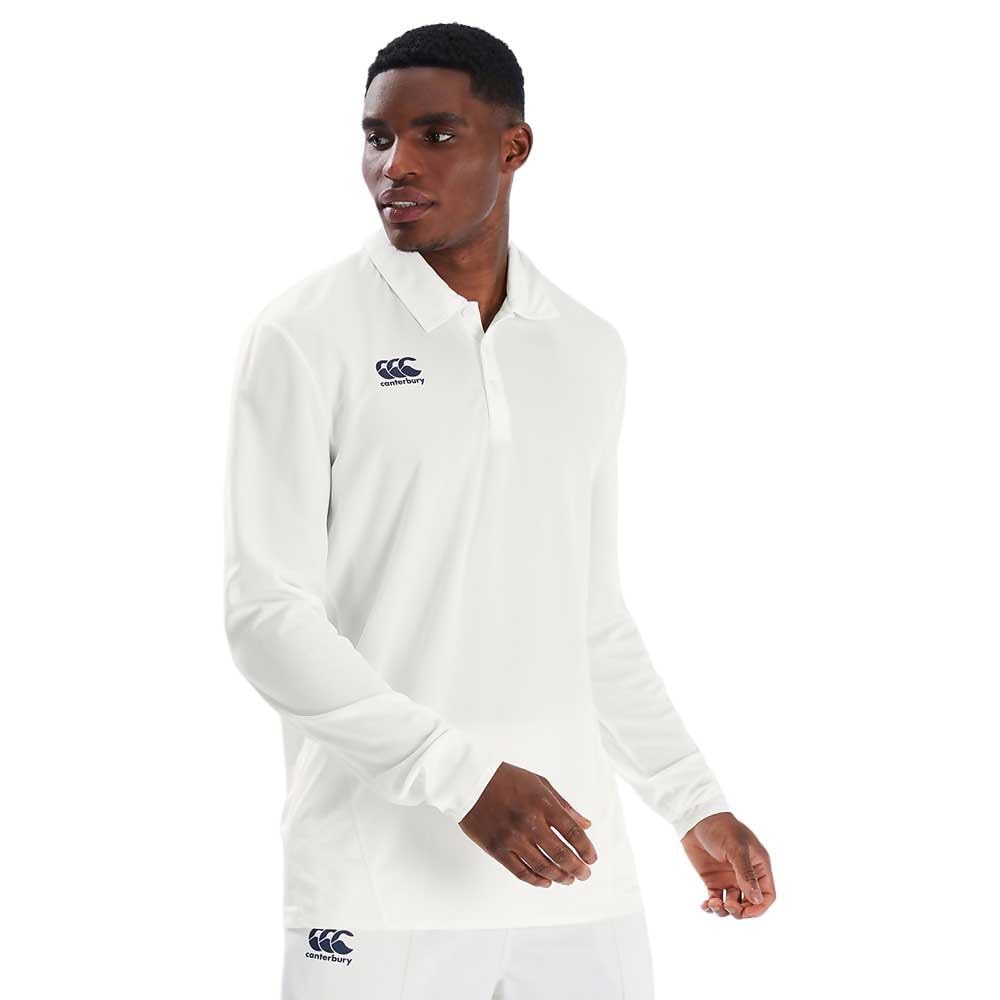 Canterbury Men's Cricket Long Sleeve Polo Shirt | Moisture Wicking | Breathable Polo Shirt, Cricket Cream, M