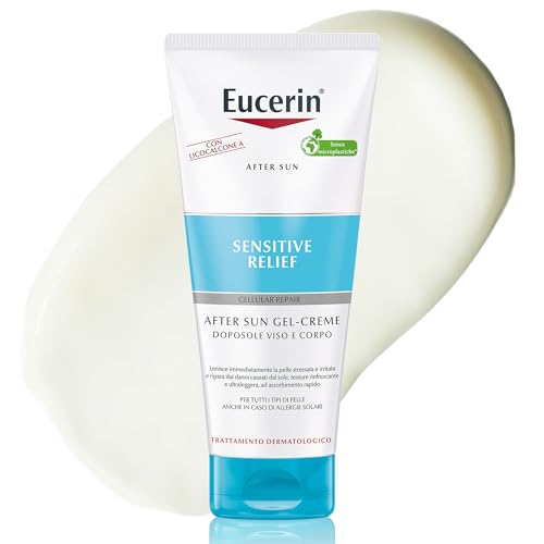 Eucerin After Sun Sensitive Relief Crema-Gel 200 ml, Doposole corpo e viso lenitivo e rigenerante, Crema doposole dalla texture leggera, Dopo sole per pelle sensibile e soggetta ad allergie solari