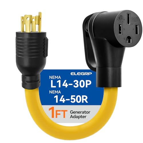 ELEGRP 30 Amp to 50 Amp RV Generator Adapter Cord NEMA L14-30P to 14-50R Heavy Duty 4 Prong Locking Male to Female Connector for Camper Travel Trailer STW 10AWG Grip Handles UL Standard Compliant