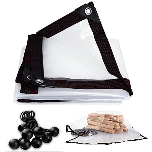 WingFly Clear Tarpaulin Waterproof Heavy Duty Clear Tarpaulin Sheet Transparent Clear Tarps Sheet Cover with Eyelets Bungees Ball Cord Plant Tarps Cover for Camping Fishing Gardening, 3x3 m