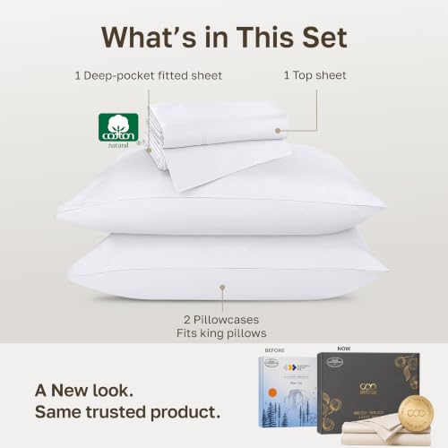 Image of California Design Den 800 Thread Count California King Sheet Sets, White | 100% Cotton Sateen Backed by Good Housekeeping Seal - Soft & Thick, 16 inch Deep Pocket, All-Around Elastic, Durable, Easy Care