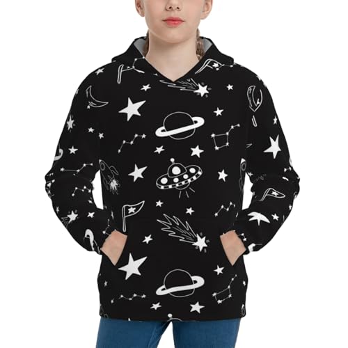 Space Flying Saucer Kids Pullover Hoodies Boys Sweatshirts Girls Athletic Clothes with Pocket