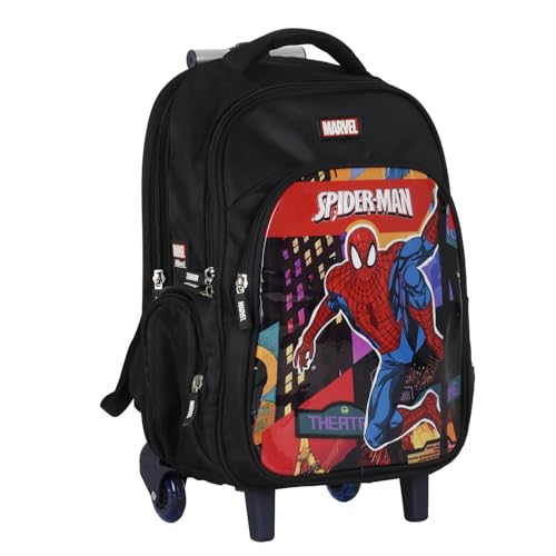 Image of NOVEX Marvel Spiderman Boys Kids School Backpack - 17 Inch | Trolley Bag Convertible Rolling Backpack with Wheels & Adjustable Handle | Spacious School Bags, Lightweight & Durable | Black