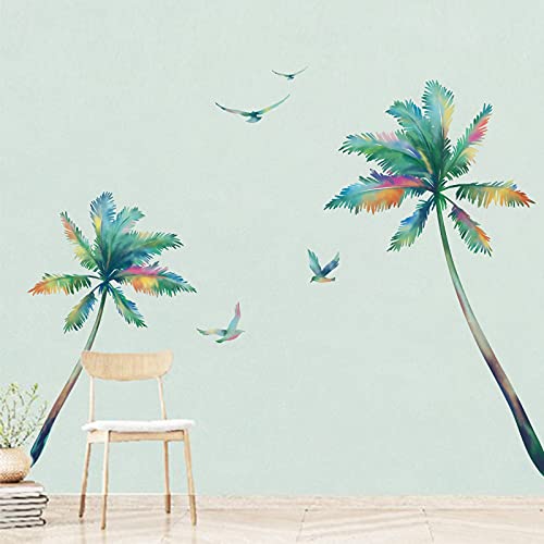 Decalmile Watercolor Palm Tree Wall Decals Tropical Plants Birds Wall Stickers Bedroom Living Room Tv Wall Art Home Decor(H: 51Inch/36Inch)) #TOP2