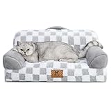 KSIIA Orthopädisches Katzenbett Flauschig 66x37cm, Abnehmbar Katzensofa Hundebett Waschbar, Hundesofa für Kleine Hunde mit Rutschfester Unterseite, Hundecouch mit Rückenlehne und Armlehnen, Grau