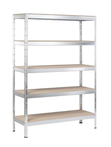 SCHULTE Regalwelt Schwerlastregal XL mit 5 Holzböden, Traglast pro Ebene 150 kg, 180x130x45 cm (HxBxT), verzinkt, Lagerregal, Kellerregal, Werkstattregal, Steckregal