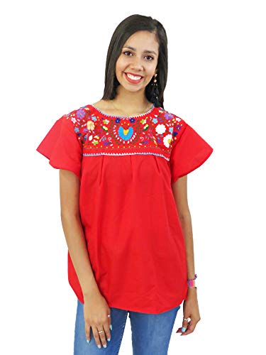 Ethnic Identity Mexican Blouse Puebla (Large, Red)