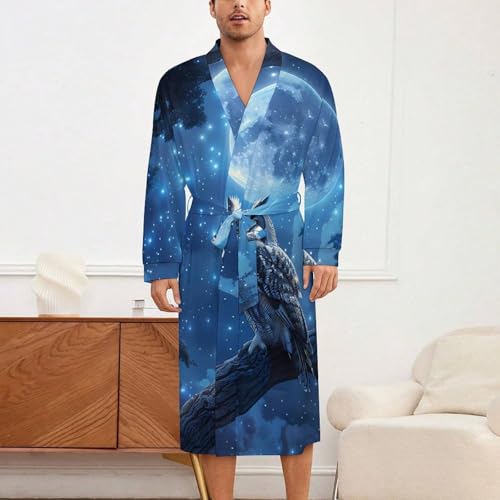 Owl Under Full Moon Soft Robe Long Sleeve Bathrobes V Neck Sleepwear Spa Robes with Belt Men Woman2
