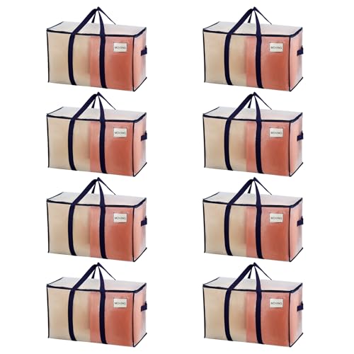 VENO 8 Pack Moving Bags, Heavy Duty, Moving Boxes Alternative, Packing Storage Supplies for Dorm Room Essentials with Zipper for Clothes, Extra Large Totes for Packaging (Clear, 8 Pack)