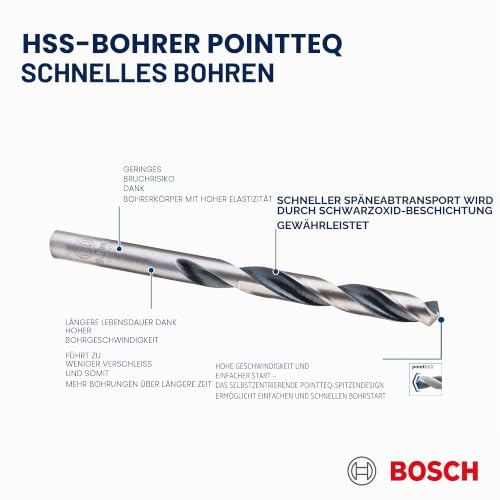 Bosch Professional 10 Stück HSS Spiralbohrer PointTeQ (für Metall, 7 x 69 x 109 mm, Zubehör Bohrschrauber) – Ansicht 3