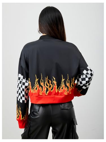 Floerns Women's Letter Racing Motorcycle Coat Drop Shoulder Bomber Jacket Outerwear2