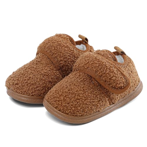 Cheerful Mario 1-5 Years Baby Toddler Boys Girls Slippers Warm Sherpa Fleece Lining Indoor Outdoor Little Kids Winter Shoes Brown 5.5 UK Child